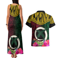 Vanuatu 44th Anniversary Independence Day Couples Matching Tank Maxi Dress and Hawaiian Shirt Boars Tusk and Namele Plant LT03