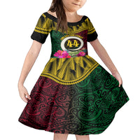 Vanuatu 44th Anniversary Independence Day Family Matching Off The Shoulder Long Sleeve Dress and Hawaiian Shirt Boars Tusk and Namele Plant LT03 Daughter's Dress Black - Polynesian Pride