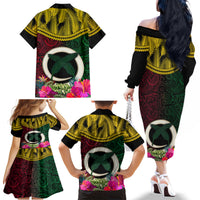 Vanuatu 44th Anniversary Independence Day Family Matching Off The Shoulder Long Sleeve Dress and Hawaiian Shirt Boars Tusk and Namele Plant LT03 - Polynesian Pride