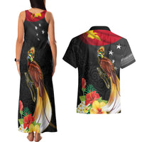 Papua New Guinea Independence Day Couples Matching Tank Maxi Dress and Hawaiian Shirt PNG Flag and Bird-of-Paradise LT03 - Polynesian Pride