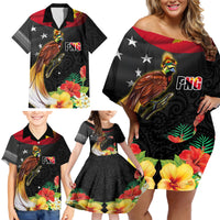 Papua New Guinea Independence Day Family Matching Off Shoulder Short Dress and Hawaiian Shirt PNG Flag and Bird-of-Paradise LT03 - Polynesian Pride