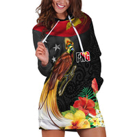 Papua New Guinea Independence Day Hoodie Dress PNG Flag and Bird-of-Paradise LT03 Black - Polynesian Pride