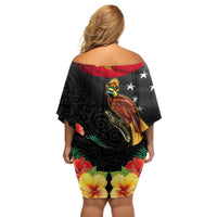 Papua New Guinea Independence Day Off Shoulder Short Dress PNG Flag and Bird-of-Paradise LT03 - Polynesian Pride