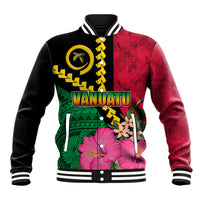 Vanuatu Flag Hibiscus Polynesian Pattern Baseball Jacket