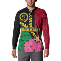 Vanuatu Flag Hibiscus Polynesian Pattern Button Sweatshirt
