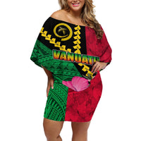 Vanuatu Flag Hibiscus Polynesian Pattern Off Shoulder Short Dress LT03 Women Black - Polynesian Pride