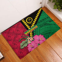 Vanuatu Flag Hibiscus Polynesian Pattern Rubber Doormat