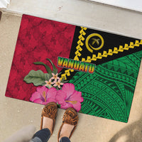 Vanuatu Flag Hibiscus Polynesian Pattern Rubber Doormat