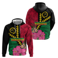 Vanuatu Flag Hibiscus Polynesian Pattern Zip Hoodie