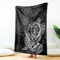 Hawaii Monk Seal and Dolphin Blanket Polynesian Kakau Pattern Black White Color