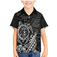 Hawaii Monk Seal and Dolphin Family Matching Mermaid Dress and Hawaiian Shirt Polynesian Kakau Pattern Black White Color LT03 Son's Shirt Black - Polynesian Pride