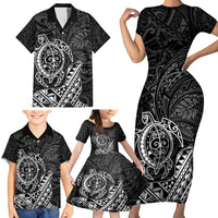 Hawaii Monk Seal and Dolphin Family Matching Short Sleeve Bodycon Dress and Hawaiian Shirt Polynesian Kakau Pattern Black White Color LT03 - Polynesian Pride
