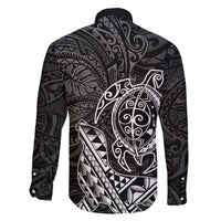 Hawaii Monk Seal and Dolphin Family Matching Short Sleeve Bodycon Dress and Hawaiian Shirt Polynesian Kakau Pattern Black White Color LT03 - Polynesian Pride