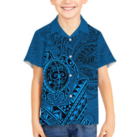 Hawaii Monk Seal and Dolphin Family Matching Tank Maxi Dress and Hawaiian Shirt Polynesian Kakau Pattern Blue