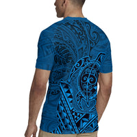 Hawaii Monk Seal and Dolphin Rugby Jersey Polynesian Kakau Pattern Blue LT03 - Polynesian Pride