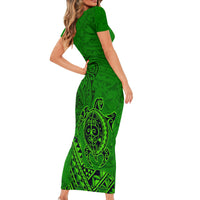 Hawaii Monk Seal and Dolphin Family Matching Short Sleeve Bodycon Dress and Hawaiian Shirt Polynesian Kakau Pattern Green LT03 - Polynesian Pride