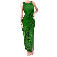 Hawaii Monk Seal and Dolphin Family Matching Tank Maxi Dress and Hawaiian Shirt Polynesian Kakau Pattern Green