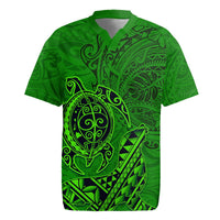 Hawaii Monk Seal and Dolphin Rugby Jersey Polynesian Kakau Pattern Green LT03 Green - Polynesian Pride