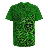 Hawaii Monk Seal and Dolphin Rugby Jersey Polynesian Kakau Pattern Green LT03 - Polynesian Pride