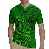 Hawaii Monk Seal and Dolphin Rugby Jersey Polynesian Kakau Pattern Green LT03 - Polynesian Pride