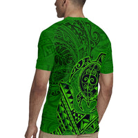 Hawaii Monk Seal and Dolphin Rugby Jersey Polynesian Kakau Pattern Green LT03 - Polynesian Pride