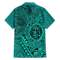 Hawaii Monk Seal and Dolphin Family Matching Short Sleeve Bodycon Dress and Hawaiian Shirt Polynesian Kakau Pattern Turquoise LT03 - Polynesian Pride