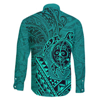 Hawaii Monk Seal and Dolphin Family Matching Short Sleeve Bodycon Dress and Hawaiian Shirt Polynesian Kakau Pattern Turquoise LT03 - Polynesian Pride
