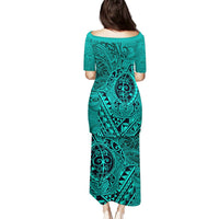 Hawaii Monk Seal and Dolphin Puletasi Polynesian Kakau Pattern Turquoise LT03 - Polynesian Pride