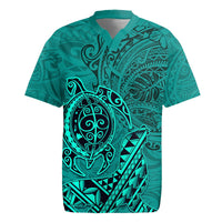 Hawaii Monk Seal and Dolphin Rugby Jersey Polynesian Kakau Pattern Turquoise LT03 Turquoise - Polynesian Pride