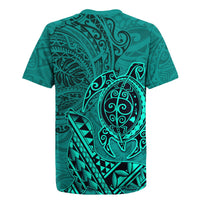 Hawaii Monk Seal and Dolphin Rugby Jersey Polynesian Kakau Pattern Turquoise LT03 - Polynesian Pride