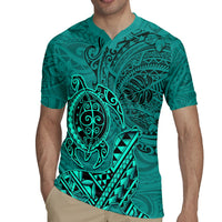 Hawaii Monk Seal and Dolphin Rugby Jersey Polynesian Kakau Pattern Turquoise LT03 - Polynesian Pride