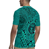 Hawaii Monk Seal and Dolphin Rugby Jersey Polynesian Kakau Pattern Turquoise LT03 - Polynesian Pride