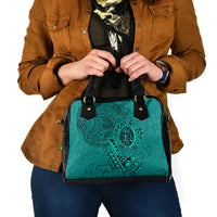 Hawaii Monk Seal and Dolphin Shoulder Handbag Polynesian Kakau Pattern Turquoise