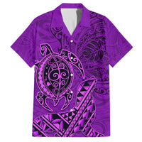 Hawaii Monk Seal and Dolphin Family Matching Off The Shoulder Long Sleeve Dress and Hawaiian Shirt Polynesian Kakau Pattern Purple LT03 Dad's Shirt - Short Sleeve Purple - Polynesian Pride