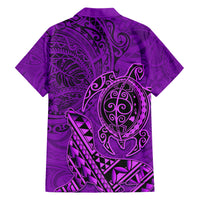 Hawaii Monk Seal and Dolphin Family Matching Short Sleeve Bodycon Dress and Hawaiian Shirt Polynesian Kakau Pattern Purple LT03 - Polynesian Pride