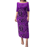 Hawaii Monk Seal and Dolphin Puletasi Polynesian Kakau Pattern Purple LT03 Long Dress Purple - Polynesian Pride
