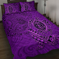 Hawaii Monk Seal and Dolphin Quilt Bed Set Polynesian Kakau Pattern Purple