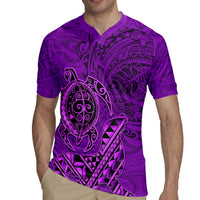 Hawaii Monk Seal and Dolphin Rugby Jersey Polynesian Kakau Pattern Purple LT03 - Polynesian Pride