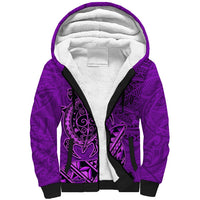 Hawaii Monk Seal and Dolphin Sherpa Hoodie Polynesian Kakau Pattern Purple