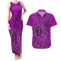 Hawaii Monk Seal and Dolphin Couples Matching Tank Maxi Dress and Hawaiian Shirt Polynesian Kakau Pattern Pink