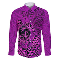 Hawaii Monk Seal and Dolphin Family Matching Off The Shoulder Long Sleeve Dress and Hawaiian Shirt Polynesian Kakau Pattern Pink LT03 Dad's Shirt - Long Sleeve Pink - Polynesian Pride