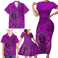 Hawaii Monk Seal and Dolphin Family Matching Short Sleeve Bodycon Dress and Hawaiian Shirt Polynesian Kakau Pattern Pink LT03 - Polynesian Pride