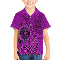 Hawaii Monk Seal and Dolphin Family Matching Short Sleeve Bodycon Dress and Hawaiian Shirt Polynesian Kakau Pattern Pink LT03 Son's Shirt Pink - Polynesian Pride