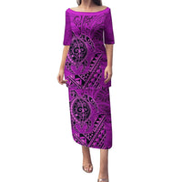 Hawaii Monk Seal and Dolphin Puletasi Polynesian Kakau Pattern Pink LT03 Long Dress Pink - Polynesian Pride