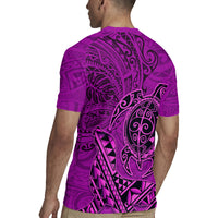 Hawaii Monk Seal and Dolphin Rugby Jersey Polynesian Kakau Pattern Pink LT03 - Polynesian Pride