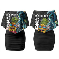 Hawaii Pineapple Surfing Family Matching Off Shoulder Short Dress and Hawaiian Shirt It's in My DNA - Kakau and Polynesian Pattern LT03 Mom's Dress Black - Polynesian Pride