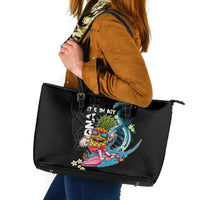 Hawaii Pineapple Surfing Leather Tote Bag It's in My DNA - Kakau and Polynesian Pattern LT03 Black - Polynesian Pride