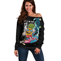 Hawaii Pineapple Surfing Off Shoulder Sweater It's in My DNA - Kakau and Polynesian Pattern LT03 Women Black - Polynesian Pride