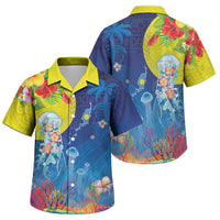 Palau Family Matching Off Shoulder Maxi Dress and Hawaiian Shirt Jellyfish with Coral Reefs Ocean Vibe and Tapa Pattern LT03 Son's Shirt Blue - Polynesian Pride