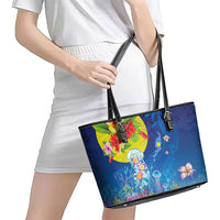 Palau Leather Tote Bag Jellyfish with Coral Reefs Ocean Vibe and Tapa Pattern LT03 - Polynesian Pride